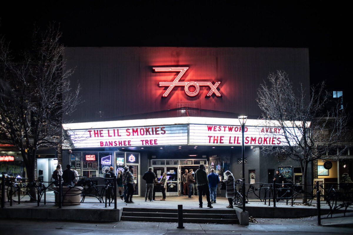 Fox Theatre marquee, The Lil Smokies, Nov 19, 2021, Fox Theatre, Boulder, CO. Photo by Mitch Kline.