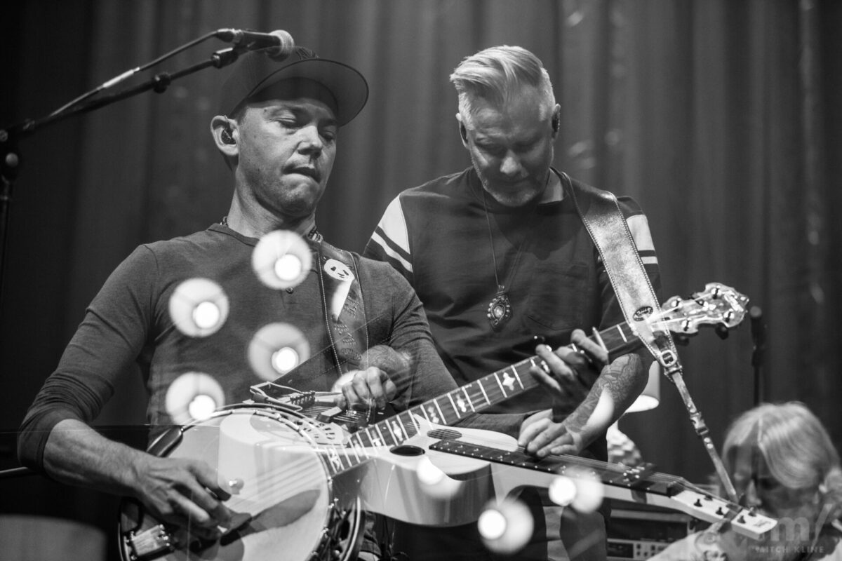 Chris Pandolfi and Andy Hall from The Infamous Stringdusters performing with The String Cheese Incident, Nov 24, 2021, Mission Ballroom, Denver, CO. Photo by Mitch Kline.