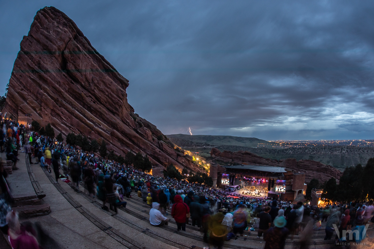 Lightning over Red Rocks and Denver, Colorado, Jerry Garcia Symphonic Celebration, June 29, 2022, Red Rocks Amphitheatre, Morrison, CO. Photo by Mitch Kline.