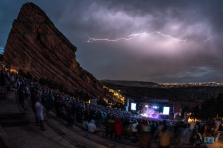 Lightning over Red Rocks and Denver, Colorado, Jerry Garcia Symphonic Celebration, June 29, 2022, Red Rocks Amphitheatre, Morrison, CO. Photo by Mitch Kline.