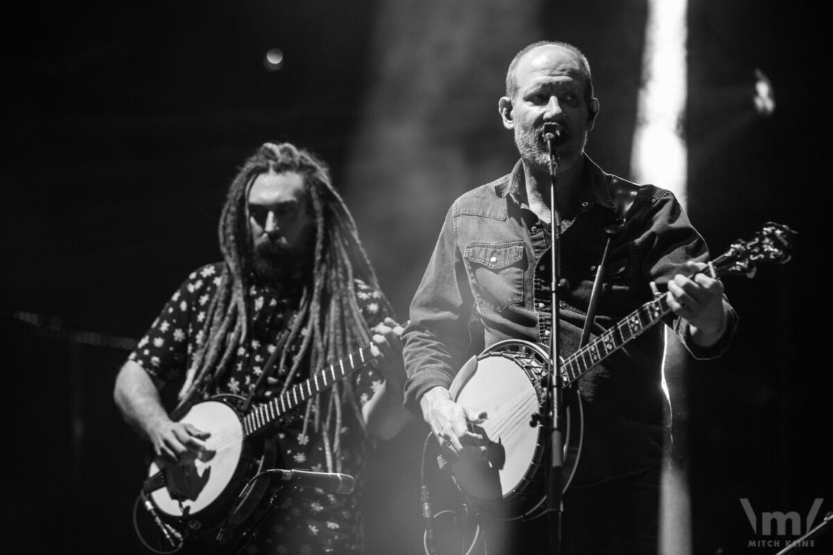 Michael Bont of Greensky Bluegrass and Torrin Daniels of Kitchen Dwellers, Sept 17, 2022, Red Rocks Amphitheatre, Morrison, CO. Photo by Mitch Kline.