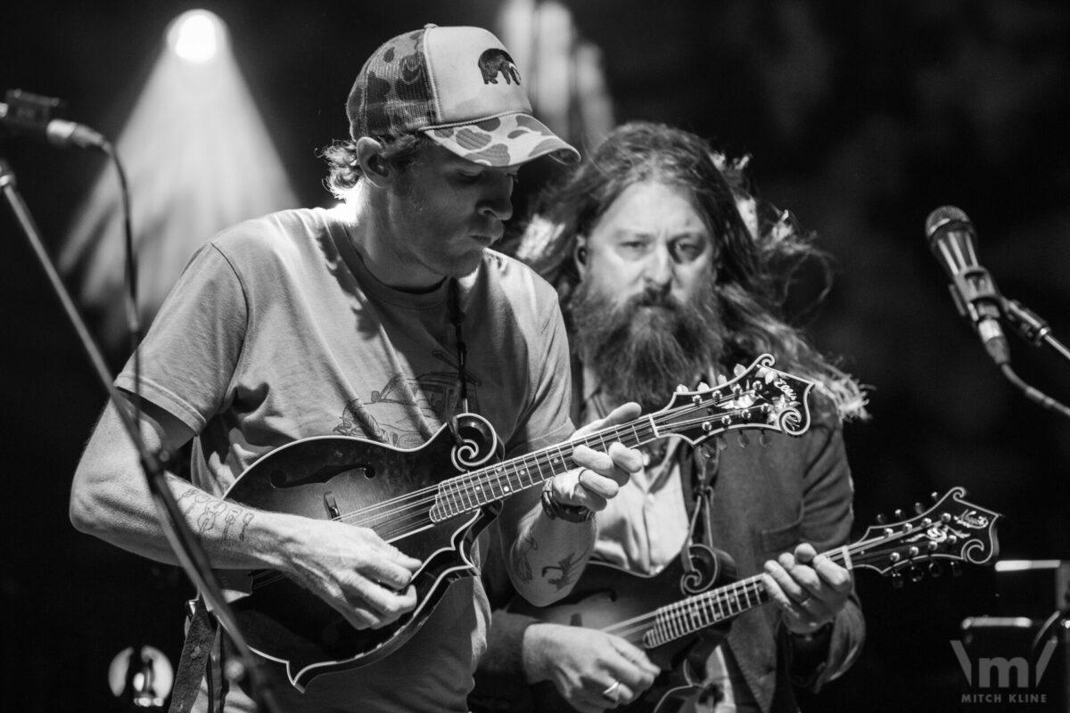 Sean Swain of Kitchen Dwellers with Paul Hoffman of Greensky Bluegrass, Sept 17, 2022, Red Rocks Amphitheatre, Morrison, CO. Photo by Mitch Kline.