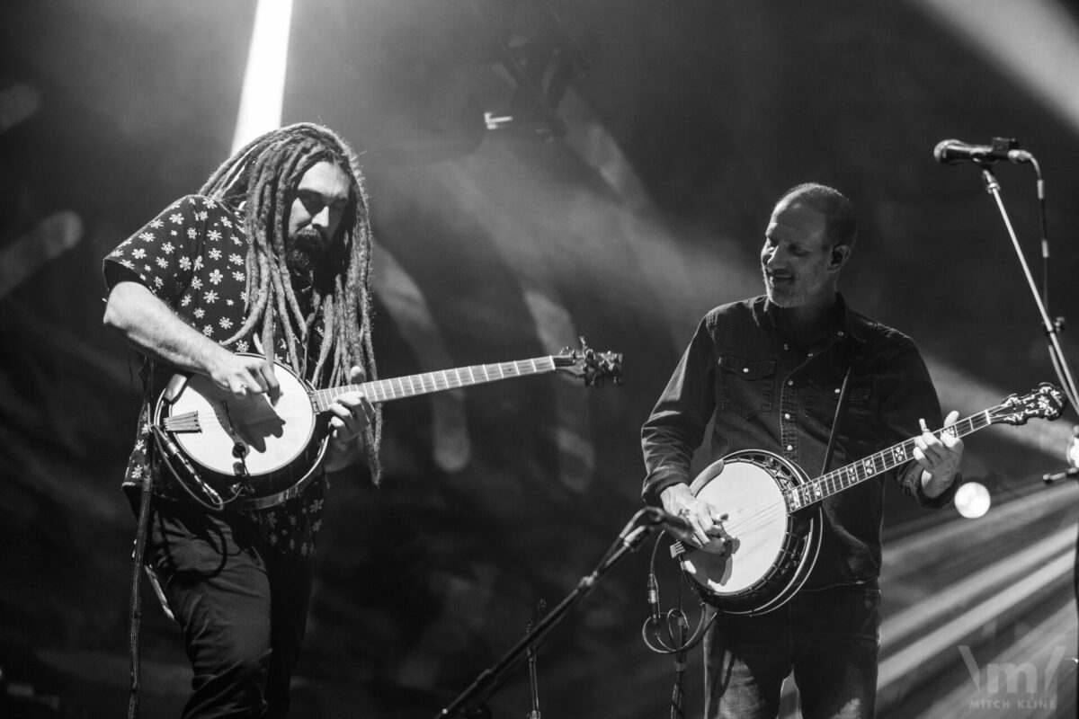 Torin Daniels of Kitchen Dwellers with Michael Bont of Greensky Bluegrass, Sept 17, 2022, Red Rocks Amphitheatre, Morrison, CO. Photo by Mitch Kline.