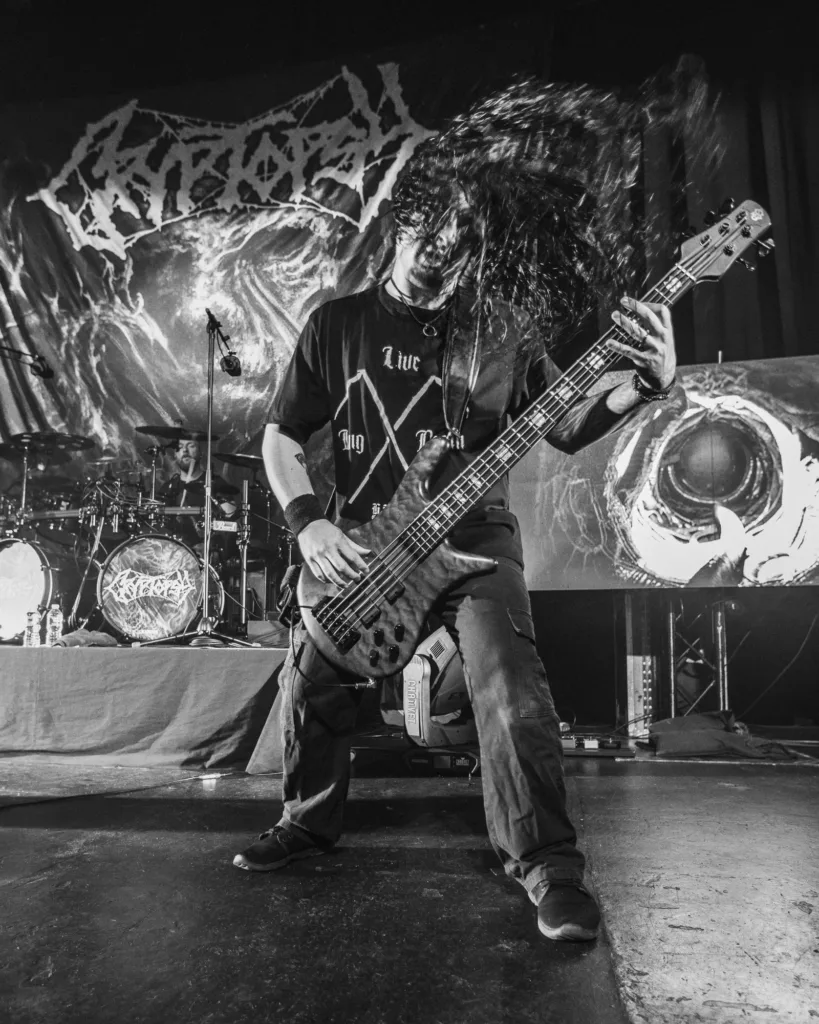 Olivier Pinard, Cryptopsy, May 20, 2026, Oriental Theater, Denver, CO. Photo by Mitch Kline.