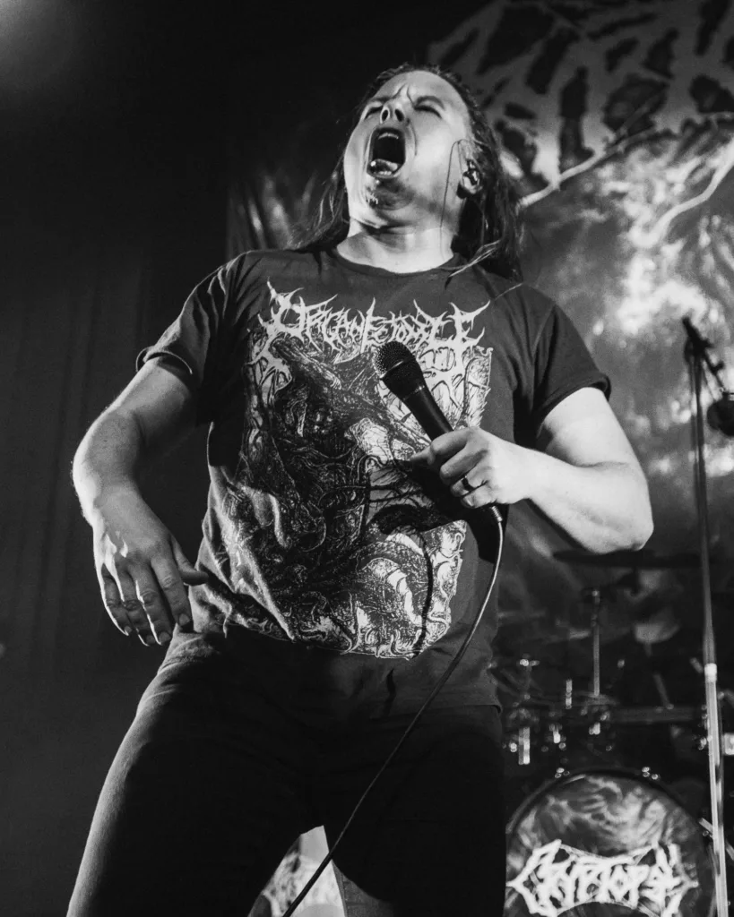Matt McGachy, Cryptopsy, May 20, 2026, Oriental Theater, Denver, CO. Photo by Mitch Kline.
